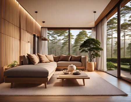 3d rendering living room interior design in japanese style.の素材