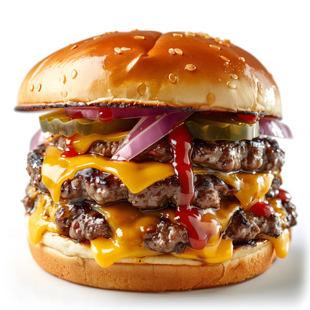 Cheese burger - American cheese burger with fresh salad and ketchupの素材