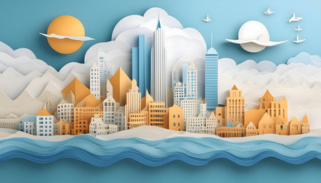 Paper art of cityscape in paper art style,vector illustration.の素材