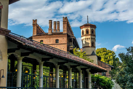 Borgo Medievale medieval castle located in Turin, Italy.のeditorial素材