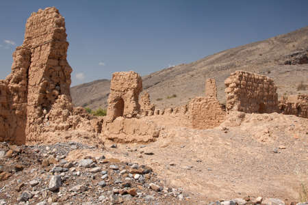 The remains of an old village near to Nizwah in Omanの写真素材