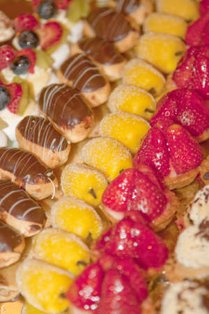 Close up of a tray of petit-fours on a buffet table