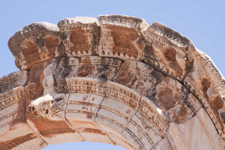 close up of an ancient Greco-Roman arch in Ephesus, Turkeyの写真素材