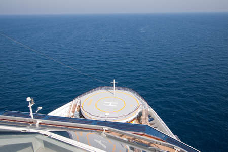 The helicopter pad at the bow of a luxury cruise liner