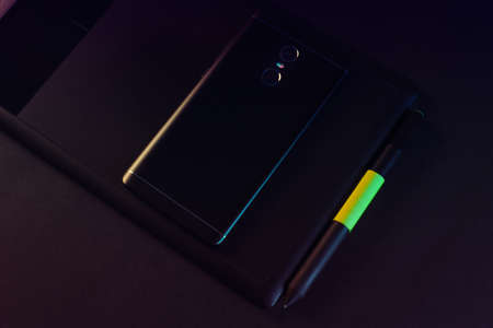 smartphone on a black backgroundの写真素材