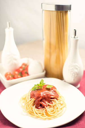 spaghetti with tomato's sauceの写真素材