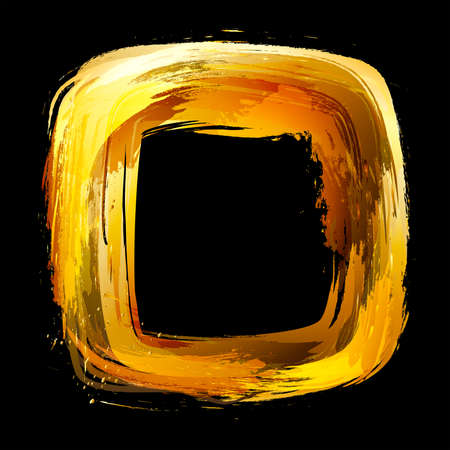 Gold. Abstract design element. Square frame painted with brush strokes.の写真素材