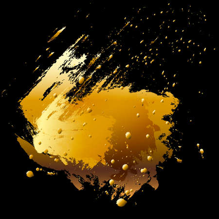 Brush stroke and paint splashes. Abstract design element. Gold.の写真素材