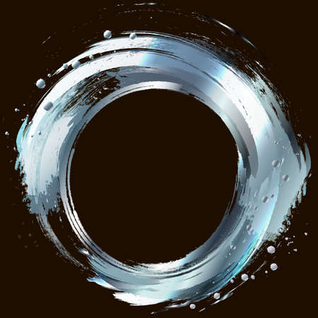 Abstract design element. Circle frame painted with brush strokes. Silver.の写真素材