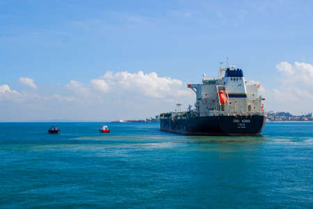 Cargo ship at sea near Salvador, Bahia, Brazilのeditorial素材