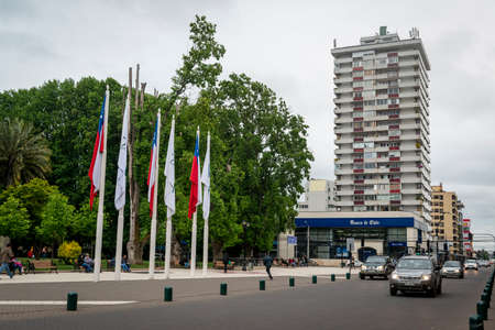 Plaza de Armas Anibal Pinto and Temuco Cathedral, Araucania, Chileのeditorial素材