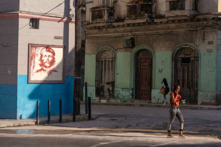Deco and colonial architecture live side by side on the old facades of the Cuban capital.のeditorial素材