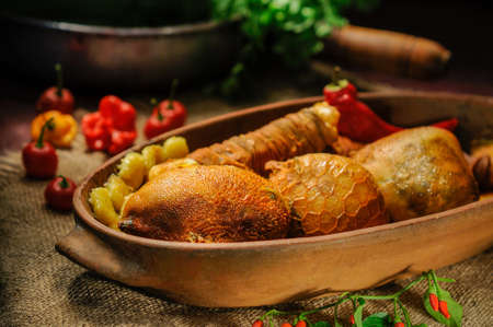 Typical food from northeastern Brazil, the buchada de bode is made with goat viscera.の写真素材