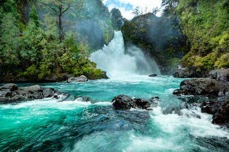 Salto Huilo Huilo, Pangulipulli, Valdivia Province, Los Lagos, Chileの写真素材