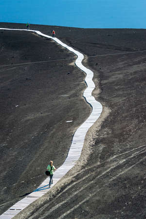Tourists go hiking in the Osorno volcanoのeditorial素材