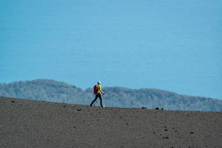 Tourists go hiking in the Osorno volcanoのeditorial素材