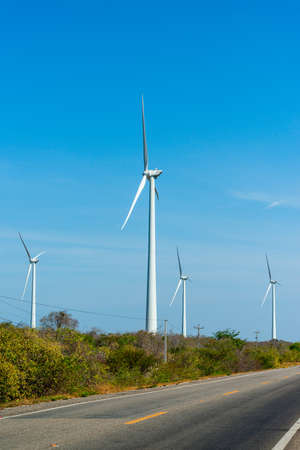 Wind power turbines in Aracati, near Fortaleza, Ceara, Brazil on October 27, 2017.のeditorial素材