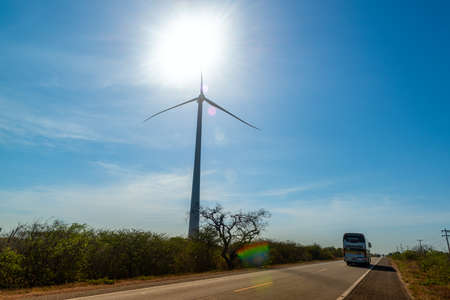 Wind power turbines in Aracati, near Fortaleza, Ceara, Brazil on October 27, 2017.のeditorial素材