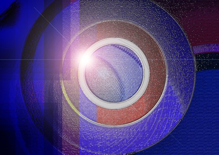 An artistically rendered scan of CD disk with a bright sparkling glow on the inner edgeの写真素材
