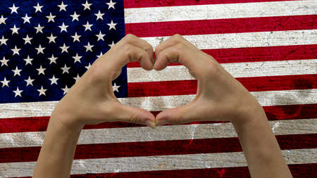 Hands Heart Symbol USA Flagの写真素材