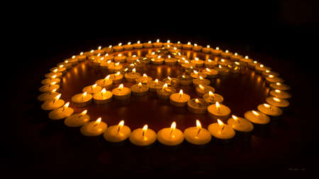 Burning Candles in a Pentagramの写真素材