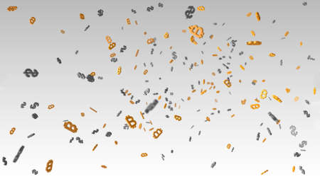 3D Illustration of many digital cryptocurrency bitcoin symbols floating with many dollar symbols.の写真素材