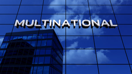 Skyscraper business office building with a generic multinational corporation theme with cloud reflection as a 3d illustration.の写真素材