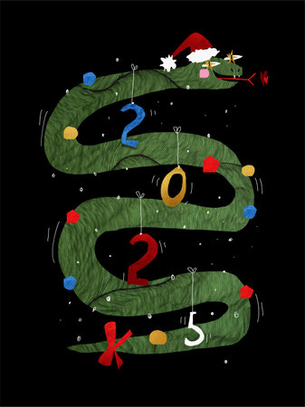 Illustration with elements of digital collage, SnaKe sign of the new year 2025の写真素材