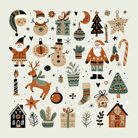 Set of cute christmas hand drawn illustrations in scandinavian style.の写真素材
