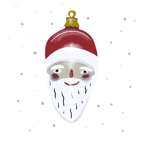 Retro glass illustration of a Christmas tree ornament featuring Claus's head, smiling with a hat and beard. Perfect for adding a joyful and festive touch to Christmas designs.の写真素材