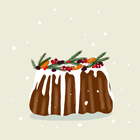 A classic Christmas pudding adorned with festive elements. This simple yet expressive illustration conveys the traditional Christmas atmosphere. Perfect for seasonal projectsの写真素材