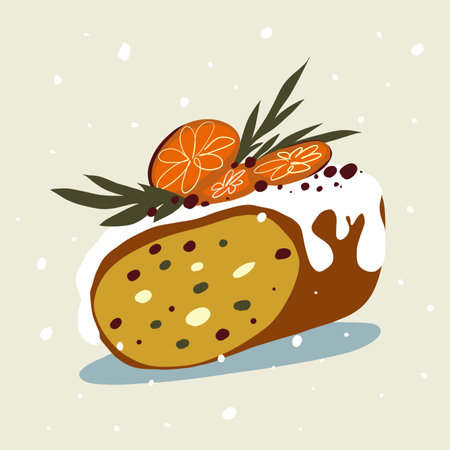A traditional Christmas stollen with characteristic decorations. This simple illustration captures the festive and cozy essence of the holiday season.の写真素材