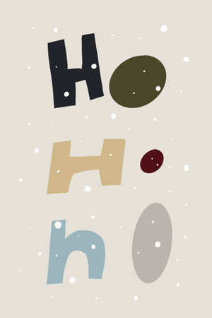 A minimalist illustration featuring the text "HO HO HO" on a light beige background. The muted color palette and flat design evoke a festive mood.の写真素材