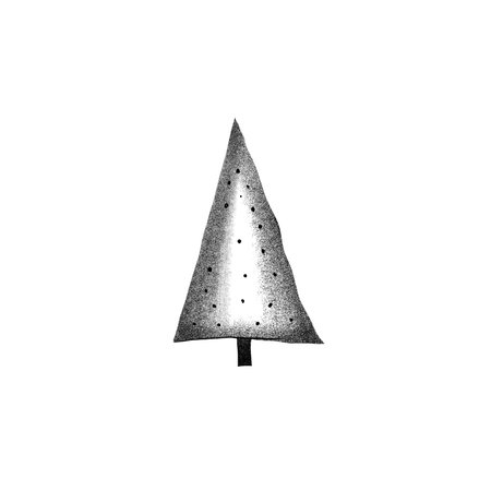 A minimalist stencil illustration of a triangle-shaped tree. Black ink and simple form create a modern, eco-friendly design in stencil printing technique.の写真素材