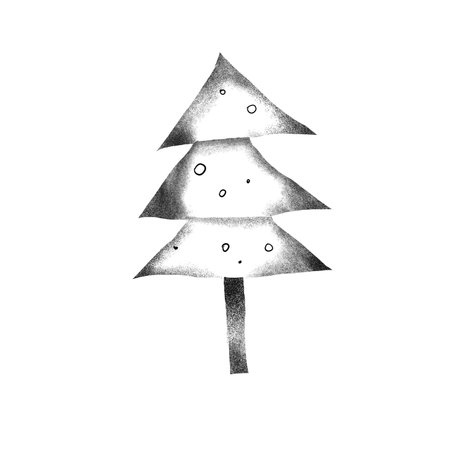 A minimalist stencil illustration of a tree on a long stem made of three triangles. Black ink gives it a simple, modern design in stencil printing technique.の写真素材