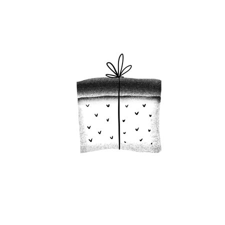 Hand drawn gift box isolated on white background. Black and white illustration. A minimalist stencil illustration of a gift tied with a thin string.in stencil printing technique.の写真素材