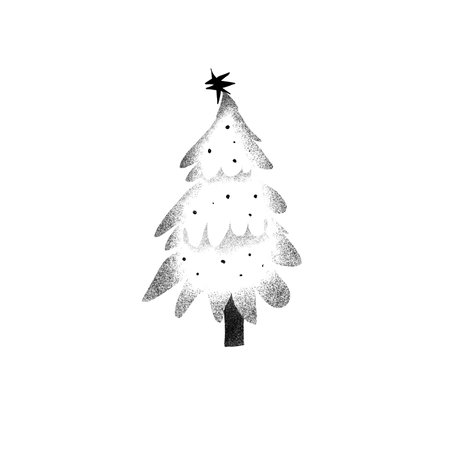 A minimalist stencil illustration of a tree with a simple star on top. Black ink and stencil printing technique give it a modern, straightforward look.の写真素材