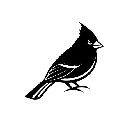 A minimalistic flat illustration of a red cardinal on a white background. Designed with clean lines and solid color fills, this graphic captures the simple beautyの写真素材