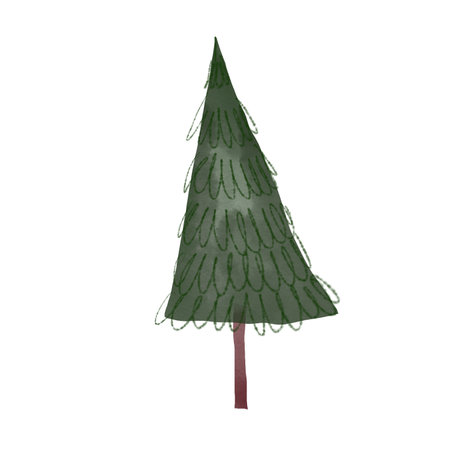 A simple watercolor illustration of a pine tree with a triangular shape and long trunk. Soft brushstrokes and natural colors create a minimalist, nature-inspired designの写真素材