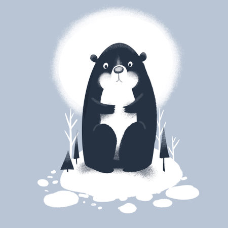 A minimalist illustration of a groundhog in cool tones, symbolizing Groundhog Day. The groundhog doesn't see its shadow, signaling an early spring. Flat style and simple shapes.の写真素材