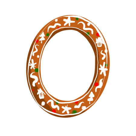 Gingerbread letter O with a charming icing design on a white background, perfect for festive and holiday projects.の写真素材