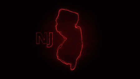 Plexus flat map showing the state of New Jersey from the United State of America on black background. USA. Plexus map of New Jerseyの写真素材