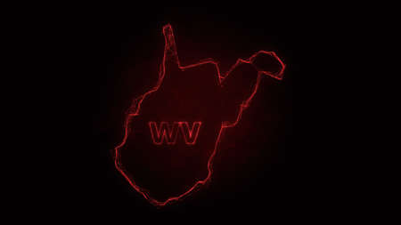 Plexus flat map showing the state of West Virginia from the United State of America on black background. USA. Plexus map of West Virginiaの写真素材