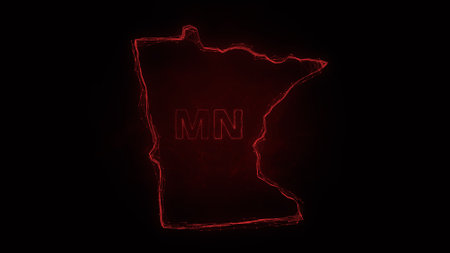 Plexus flat map showing the state of Minnesota from the United State of America on black background. USA. Plexus map of Minnesotaの写真素材