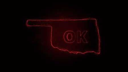 Plexus flat map showing the state of Oklahoma from the United State of America on black background. USA. Plexus map of Oklahomaの写真素材