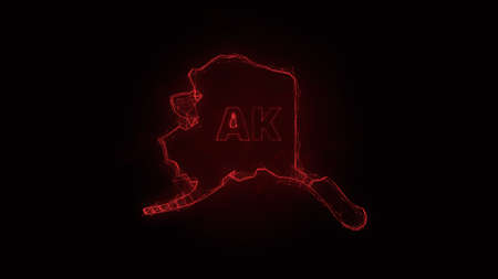 Plexus flat map showing the state of Alaska from the United State of America on black background. USA. Plexus map of Alaskaの写真素材