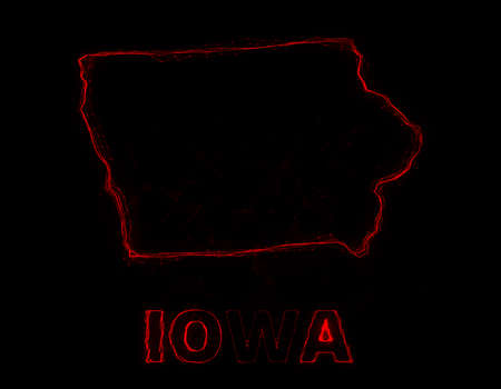 Plexus flat map showing the state of Iowa from the United State of America on black background. USA. Plexus map of Iowaの写真素材