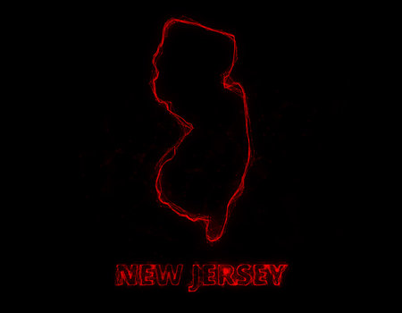 Plexus flat map showing the state of New Jersey from the United State of America on black background. USA. Plexus map of New Jerseyの写真素材