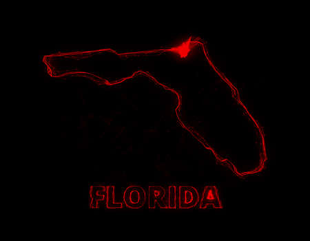 Plexus flat map showing the state of Florida from the United State of America on black background. USA. Plexus map of Floridaの写真素材
