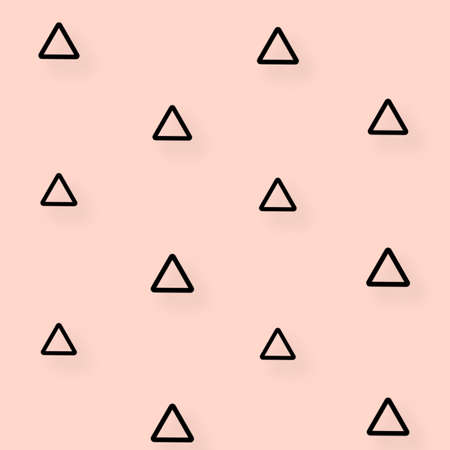 Pattern of black geometric shapes in retro, memphis 80s 90s style. Triangles shapes on pink...